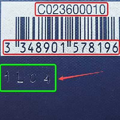 Example 3 showing a batch code printed on a product